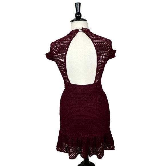 Foxiedox Ellie Lace Fit and Flare Mini Dress Burgundy Women XL NWT Ruffle - Picture 5 of 16